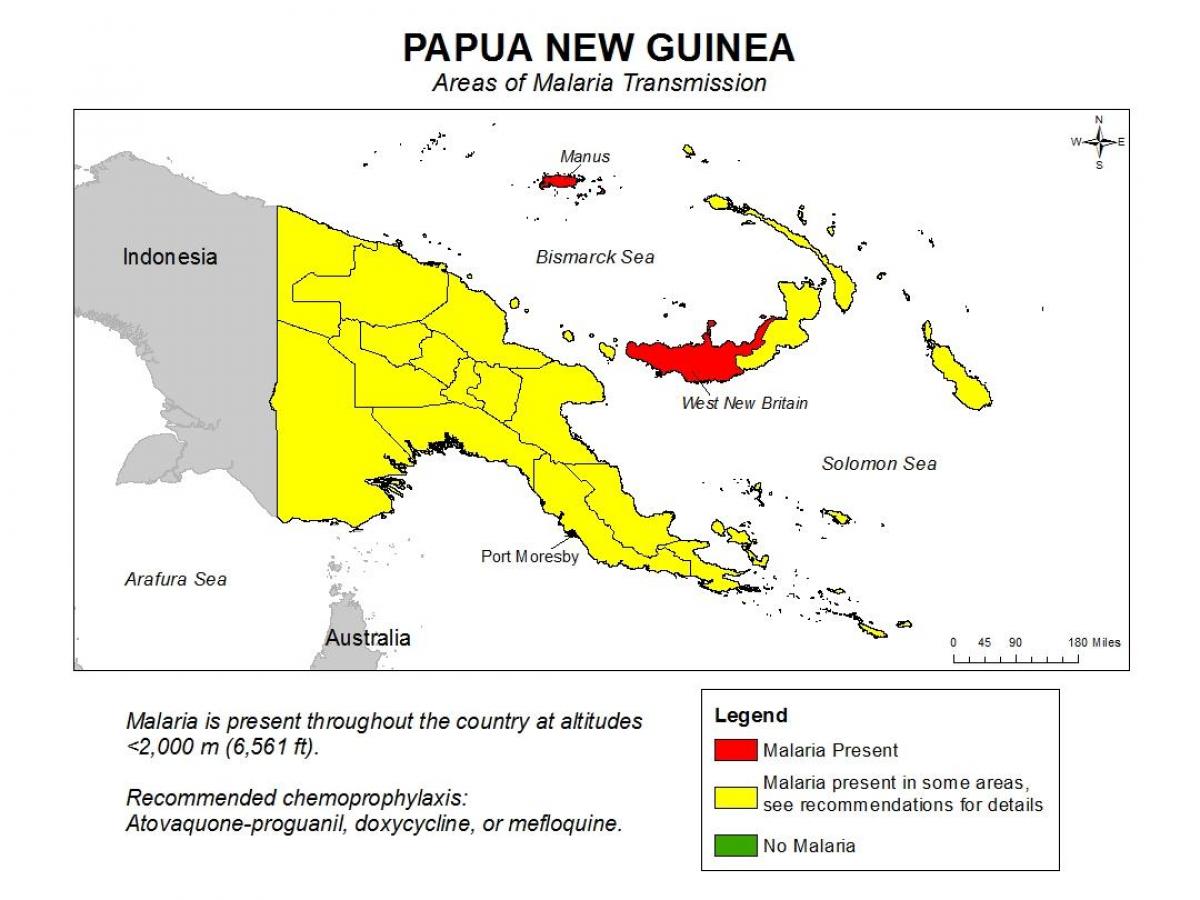քարտեզ ' Պապուա-Նոր Գվինեայի մալարիան