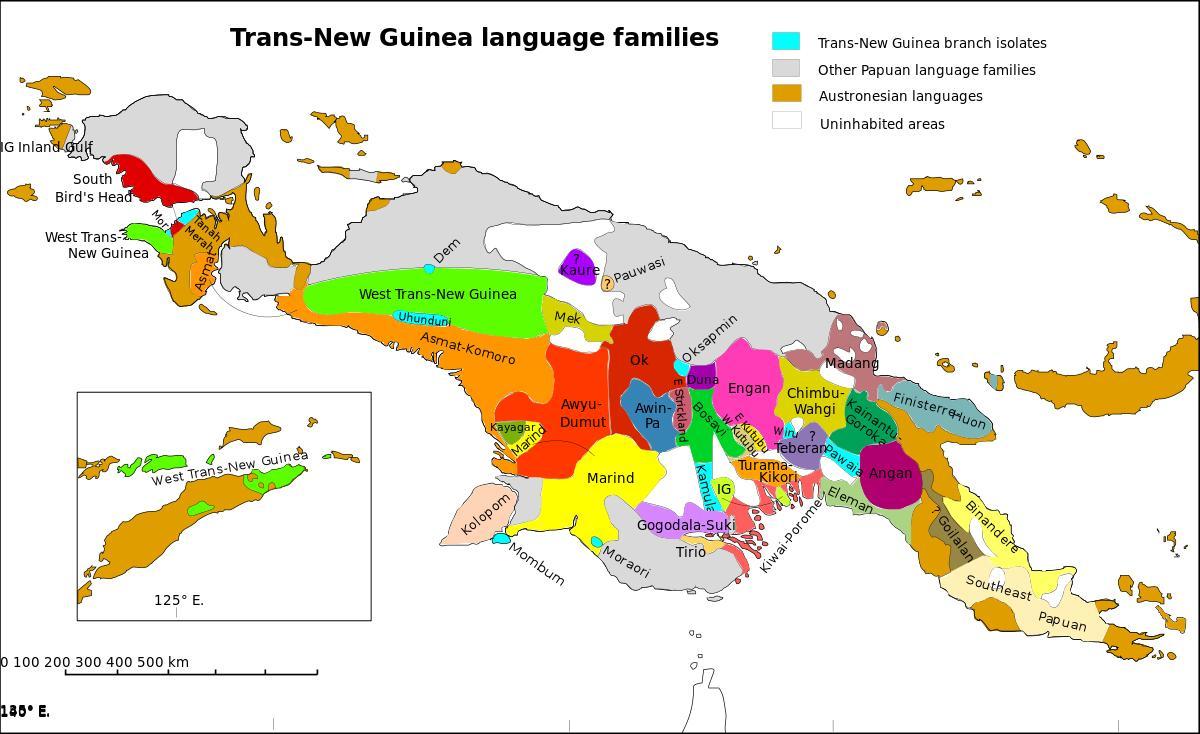 քարտեզ ' Պապուա-Նոր Գվինեայի լեզուն 