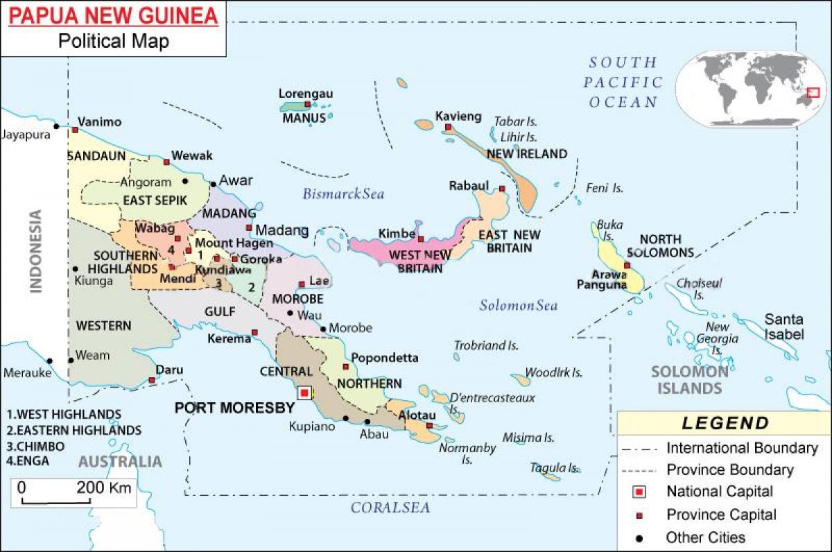 քարտեզ Պապուա-Նոր Գվինեայի նահանգում