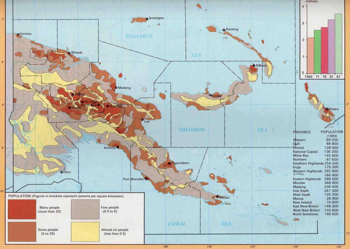 քարտեզ Պապուա Նոր Գվինեա բնակչություն