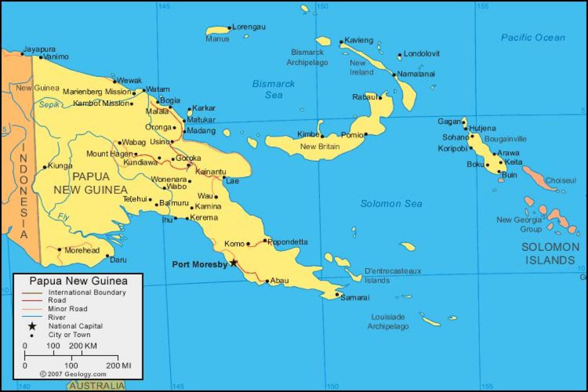 քարտեզ Պապուա-Նոր Գվինեայում և հարևան երկրներում